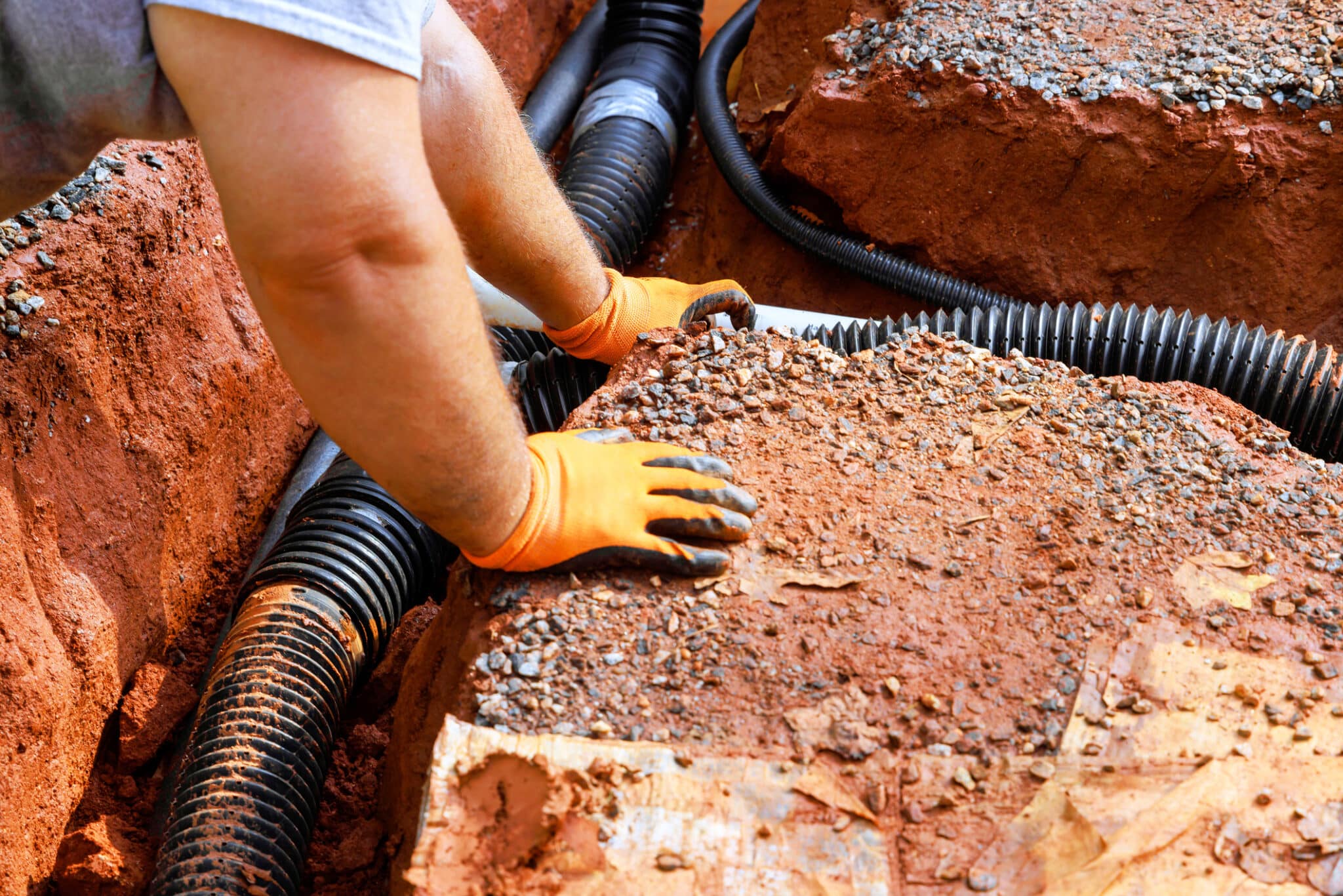 Backwater valve install to stop sewer backups during storms.