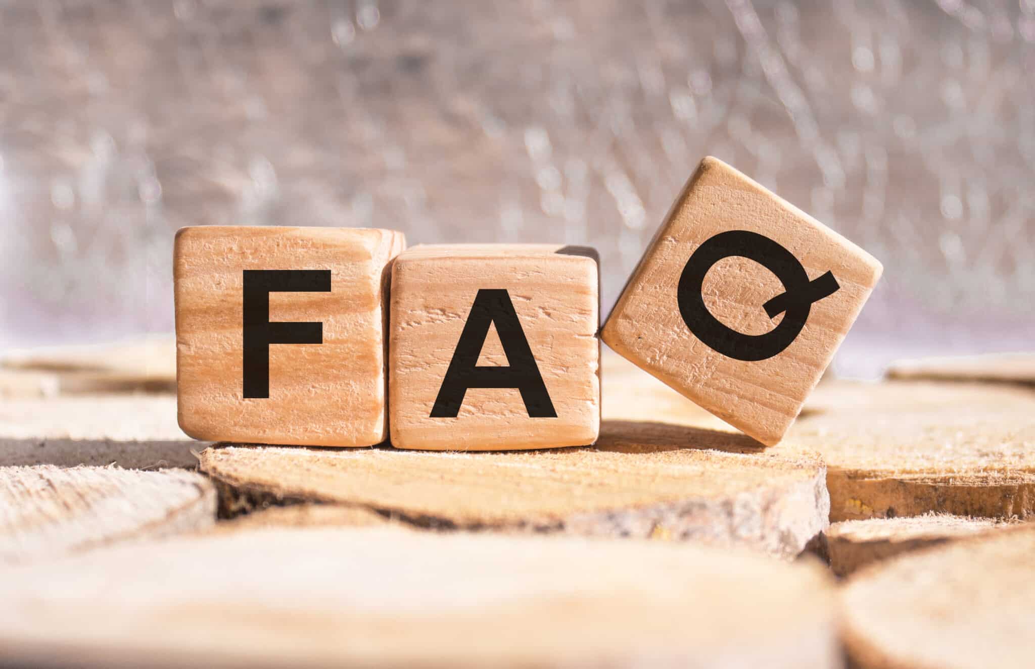Wooden blocks with the word FAQ, Water Softener.